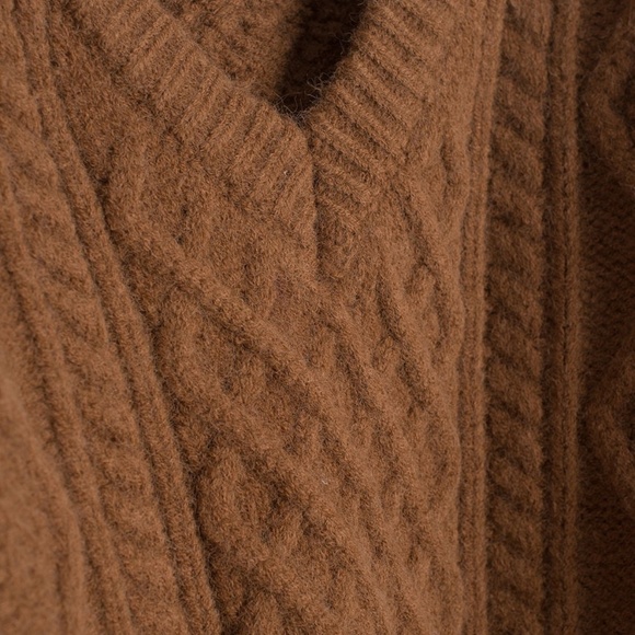 FINAL OFFER! NWT V Neck Crop Cable Jumper Brown Olive Clothing - Picture 7 of 11